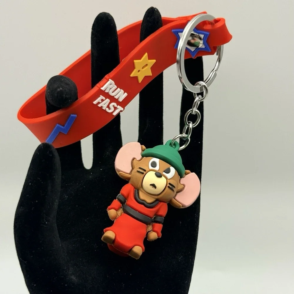 Tom & Jerry Mouse Keychain Silicone Strap RUN FAST Cartoon Key Ring Bag Charm